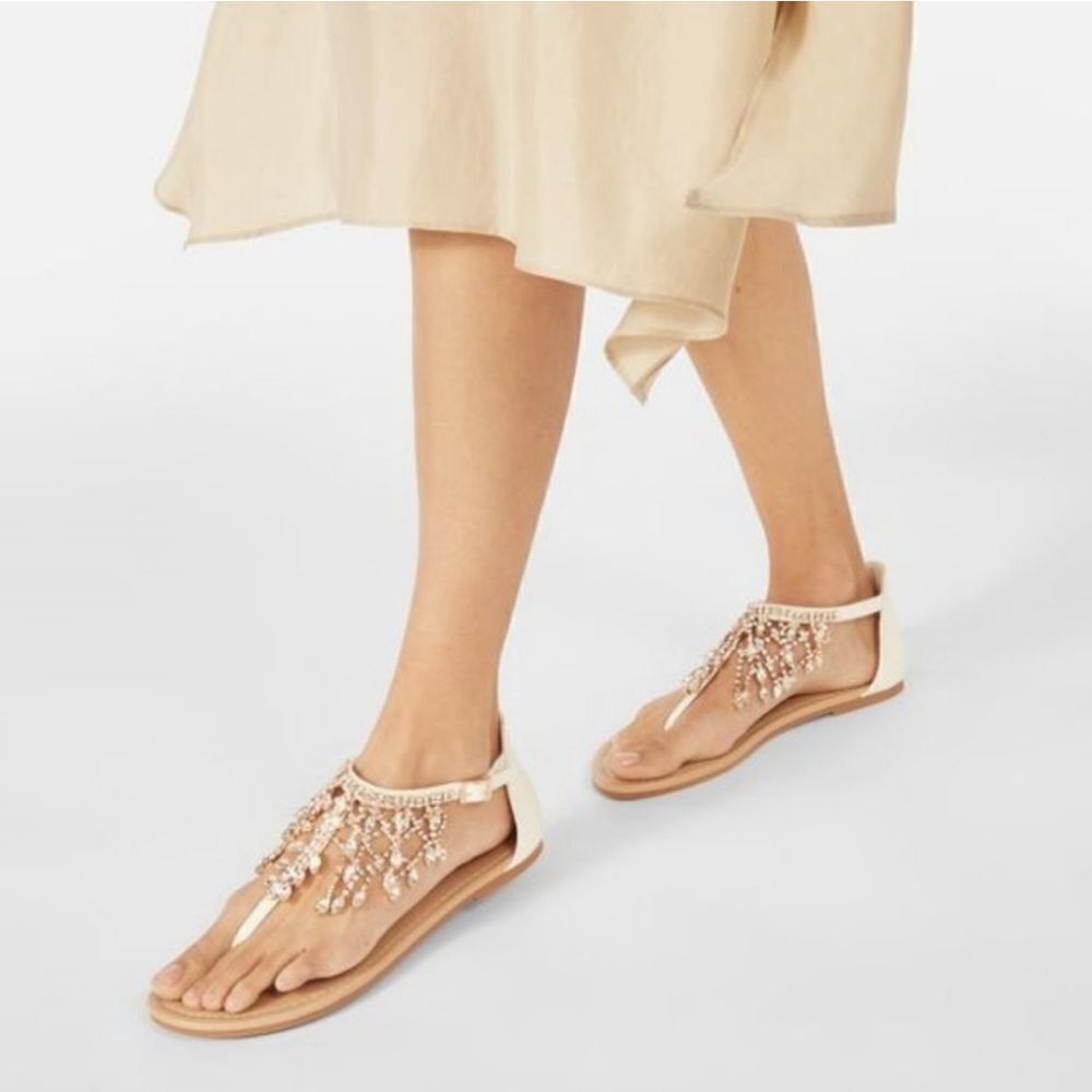 JustFab Zareena White Rhinstone Flat Sandal